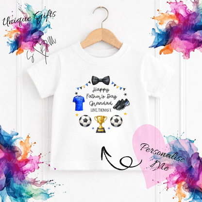 Personalised football t-shirt – Dad or Grandad's little footballer kids tee, sizes 6 months to 5-6 years