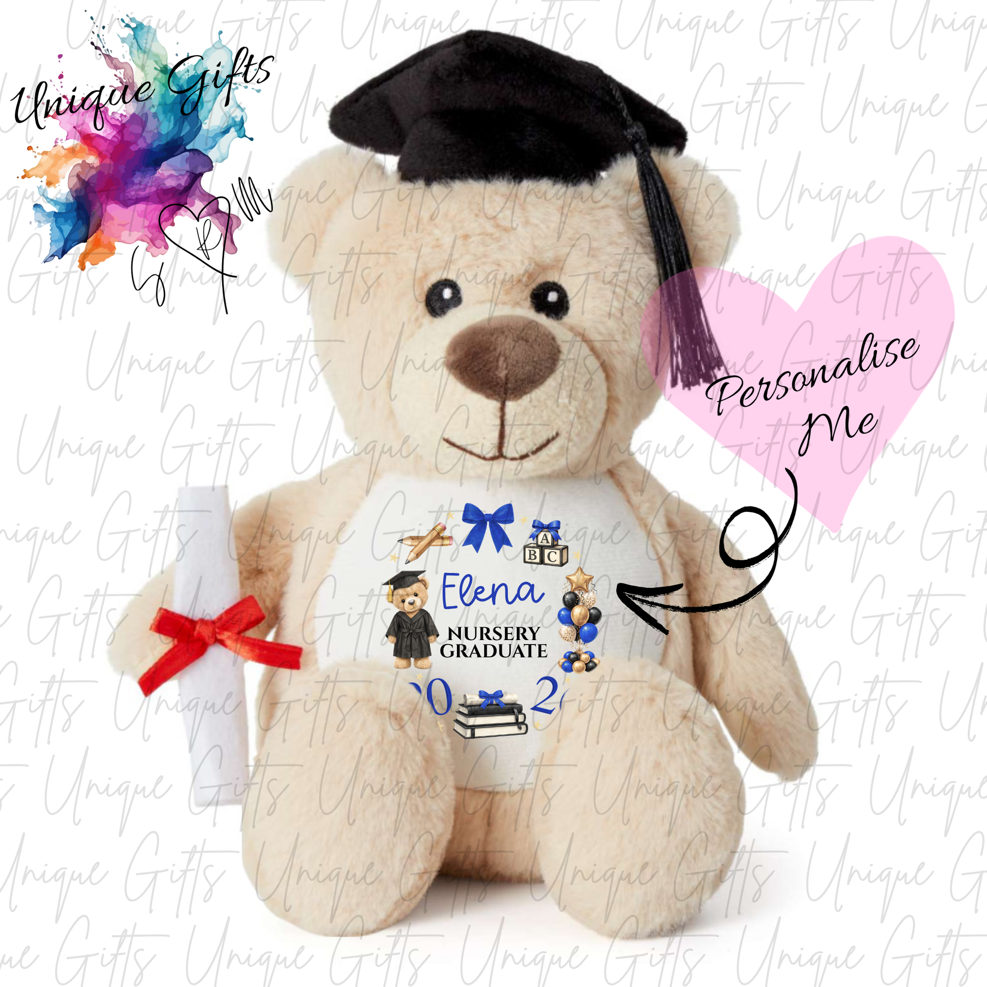 Personalised graduation teddy bear colour options – 12 colours available including sage, red, blue, pink, lilac and more