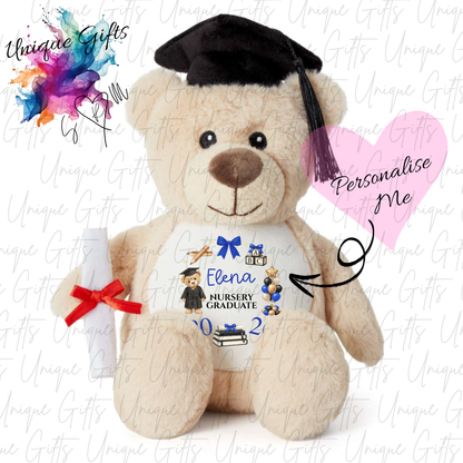 Personalised graduation teddy bear colour options – 12 colours available including sage, red, blue, pink, lilac and more