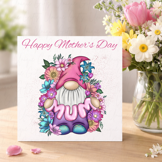 Personalised Mother's Day Card – Flower Gonk Holding MUM – Lifestyle Shot