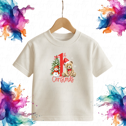 Personalised Baby’s 1st Christmas T-Shirt – Cute Bear Design | Custom Name Holiday Outfit