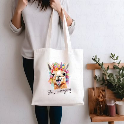 Tote Bag in White with Llama Design