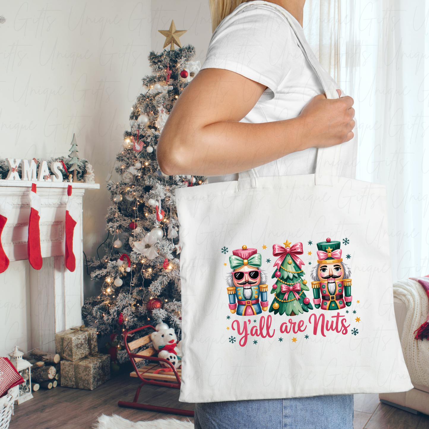 Nutcracker “Y’all Are Nuts” Christmas Tote Bag – Funny Festive Holiday Gift Bag