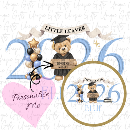 Nursery graduate 2026 card with bear and ABC blocks design with blue personalised name | Unique Gifts