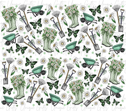 Gardening tumbler close up – pastel floral plant design, perfect gardener gift