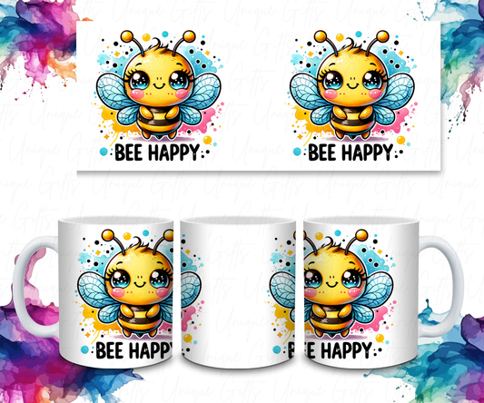 Coffee Mug Featuring a Bee, Bee Happy.