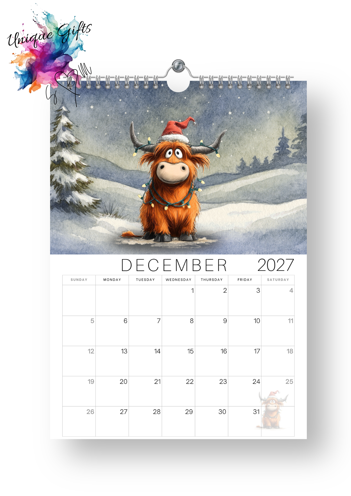 Moo-tiful Moments Highland Cow Calendar 2027