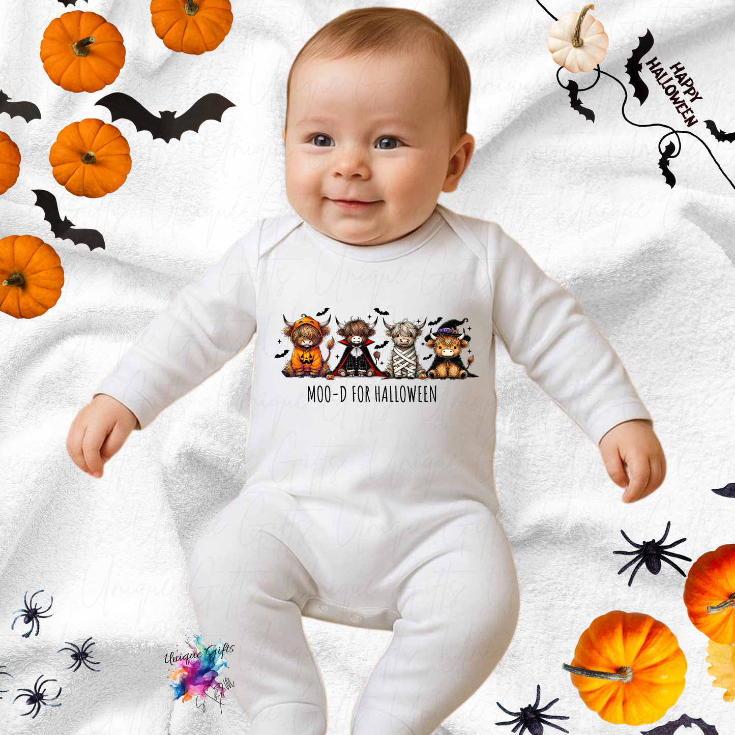 Halloween Baby Romper – Moo-D for Halloween Personalised Design | Cute Custom Baby Outfit (Newborn to 12 Months)