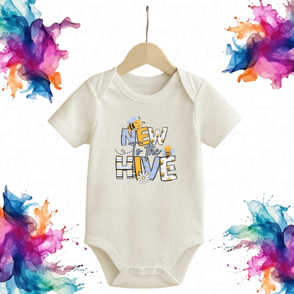 Personalised Baby Grow – New to the Hive in Blue