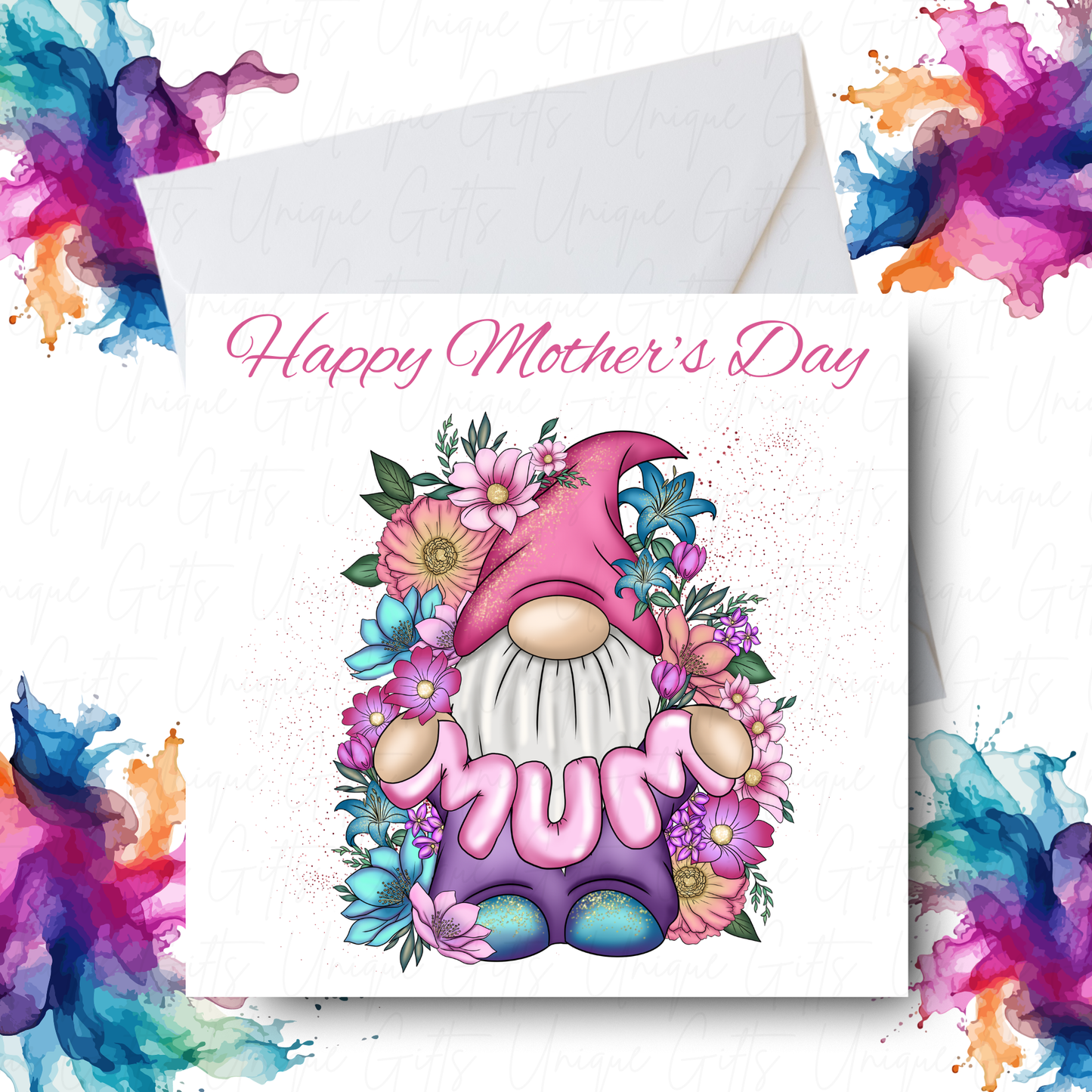 Flower Gonk Holding MUM Mother's Day Card Design – Unique Gifts