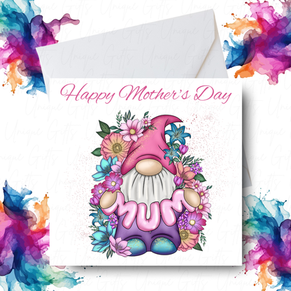 Flower Gonk Holding MUM Mother's Day Card Design – Unique Gifts