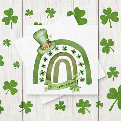St Patrick's Day rainbow card – lucky clover handmade personalised 6x6 inch greeting card