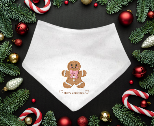 Christmas Bandana Bib – Cute Pink Gingerbread Man Design