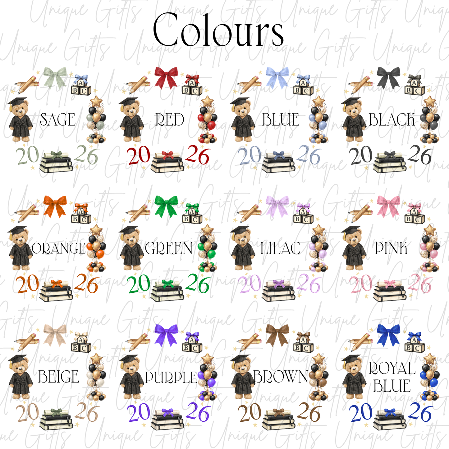 Personalised graduation teddy bear – leavers gift – personalised bear 12 coloured variant