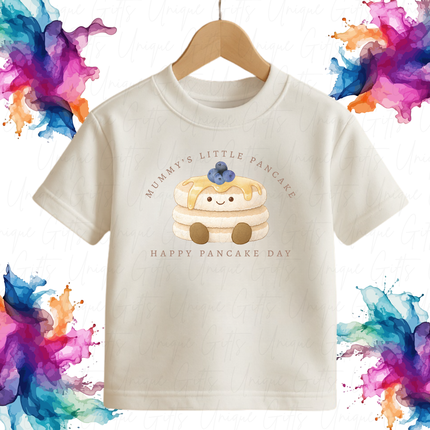 Personalised Mummy's little pancake children's t-shirt – custom name Pancake Day kids tee, sizes 6 months to 5-6 years