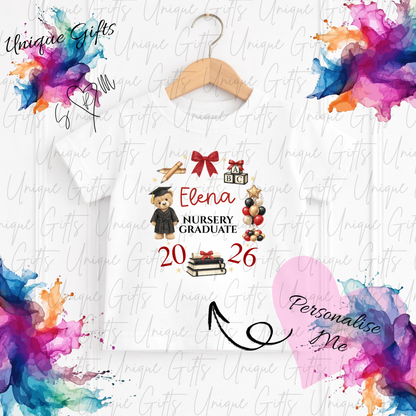 Personalised nursery leavers t-shirt – children's graduation keepsake, multiple colours available