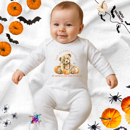 Halloween Baby Romper – The Cutest Little Pumpkin in the Patch | Cute Bear Personalised Baby Outfit (Newborn to 12 Months)
