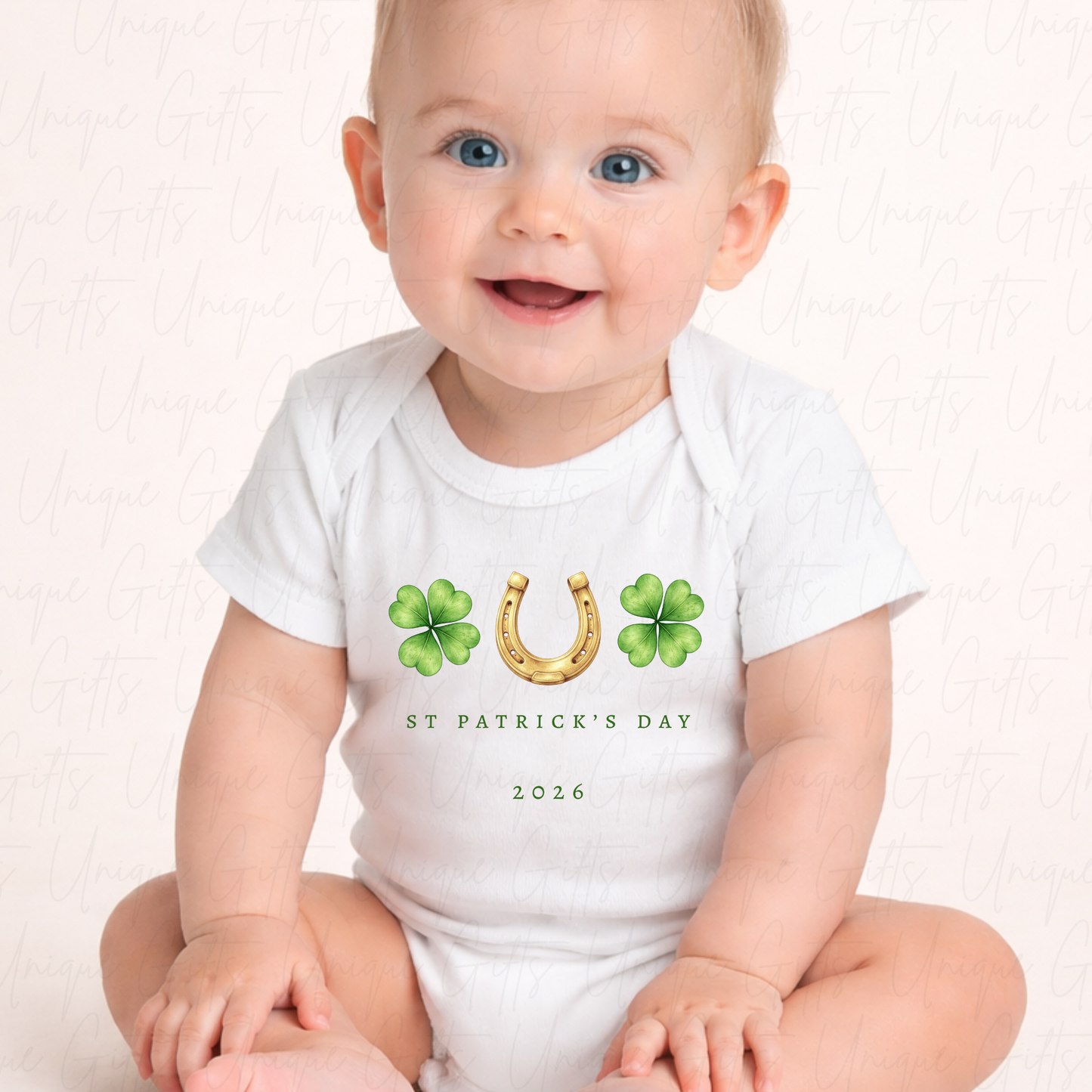 St Patrick's Day Lucky Horseshoe Baby Grow | Unique Gifts