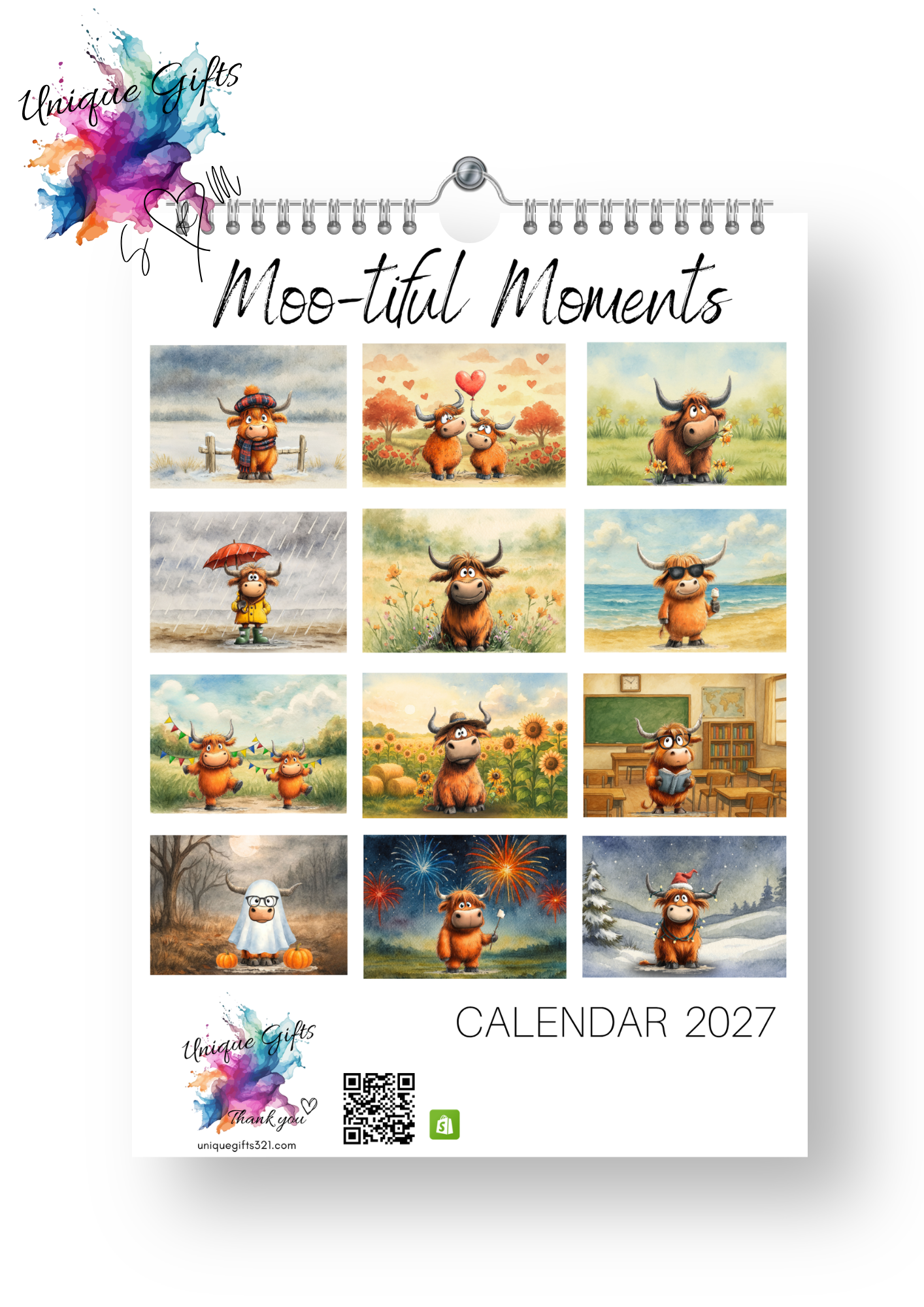 Moo-tiful Moments Highland Cow Calendar 2027