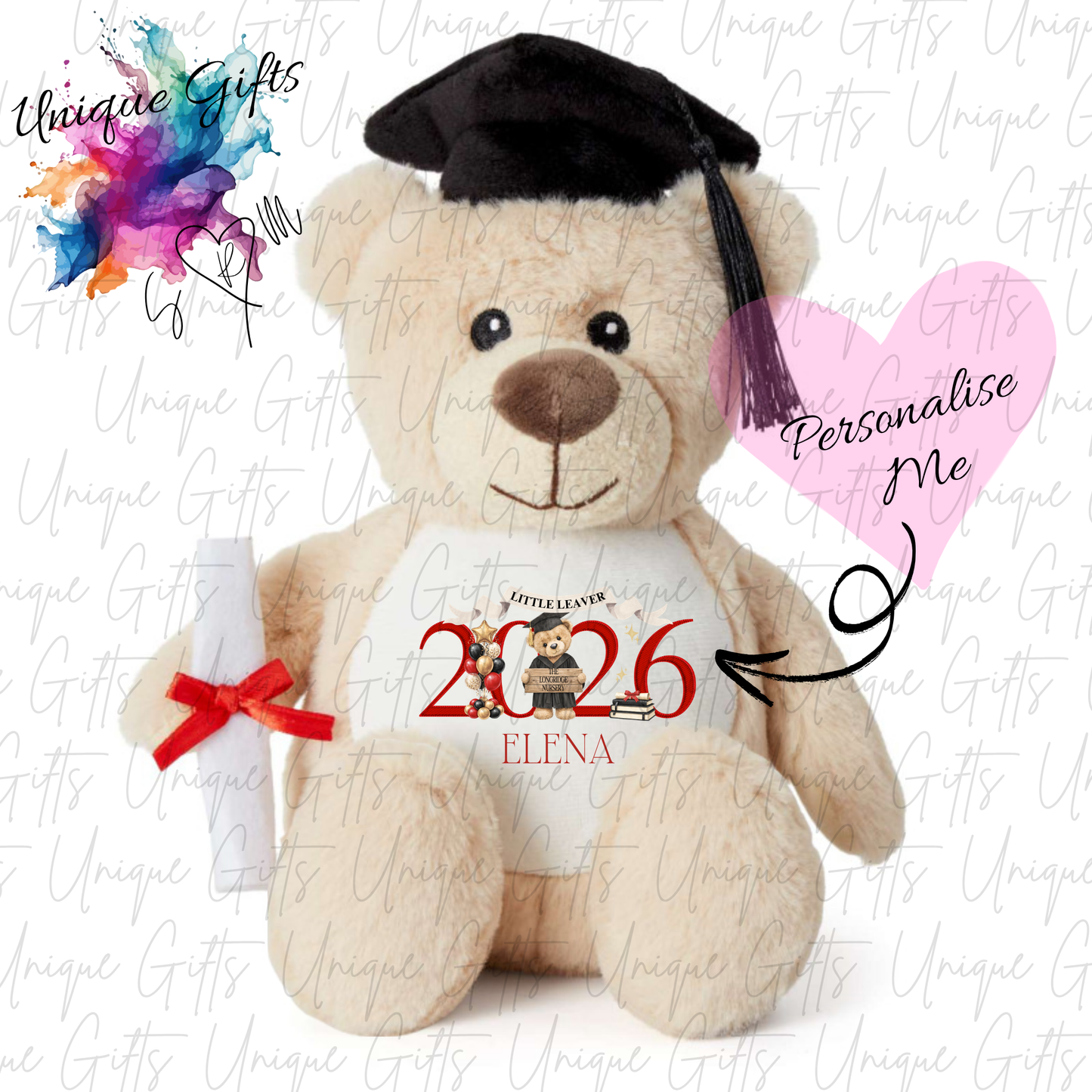 Graduation Teddy Bear Design 2 with Custom Name – School & Nursery Leavers Keepsake 2026