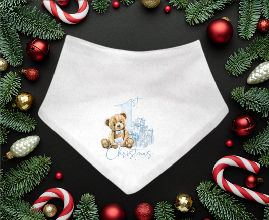 My First Christmas Blue Bear Bandana Bib – Festive Baby Bib Outfit