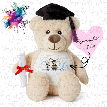Soft Plush Graduation Teddy Design 2 in Graduation Cap – Personalised Nursery Leaver Gift
