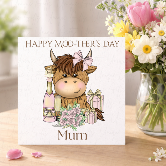 Personalised Mother's Day Card – Highland Cow Celebrations – Lifestyle Shot