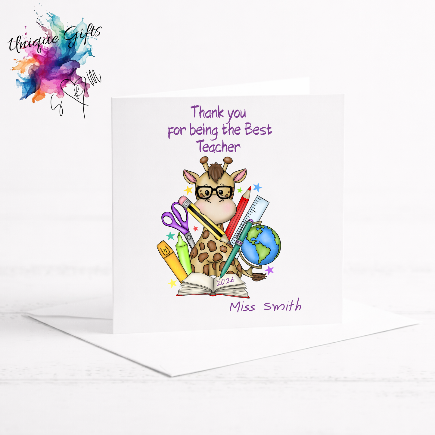 Best Teacher Card – Giraffe