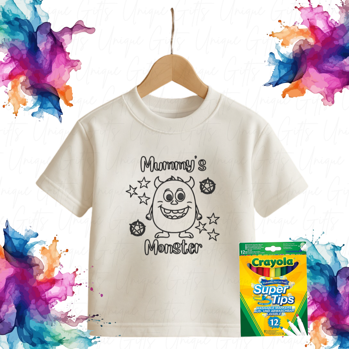 Colour Me In T-Shirt – Mummy’s Monster / Daddy’s Monster | Kids Creative Activity Tee | 100% Cotton