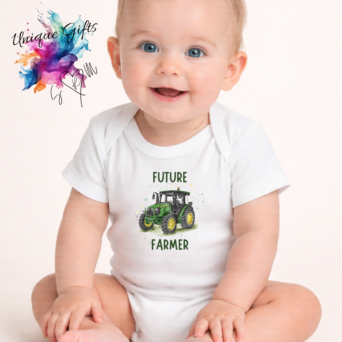 Personalised Future Farmer Baby Grow – Tractor Design – Personalised Gift for Baby