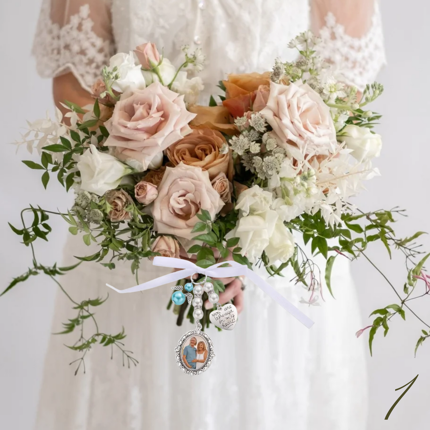 Pearl Pendant Wedding Bouquet Charm – Memorial Photo Pendant Keepsake