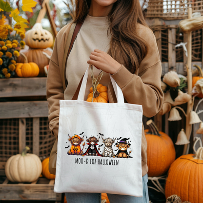 Personalised “Moo-D” Halloween Tote Bag – Custom Trick-or-Treat Bag, Spooky Reusable Gift Tote