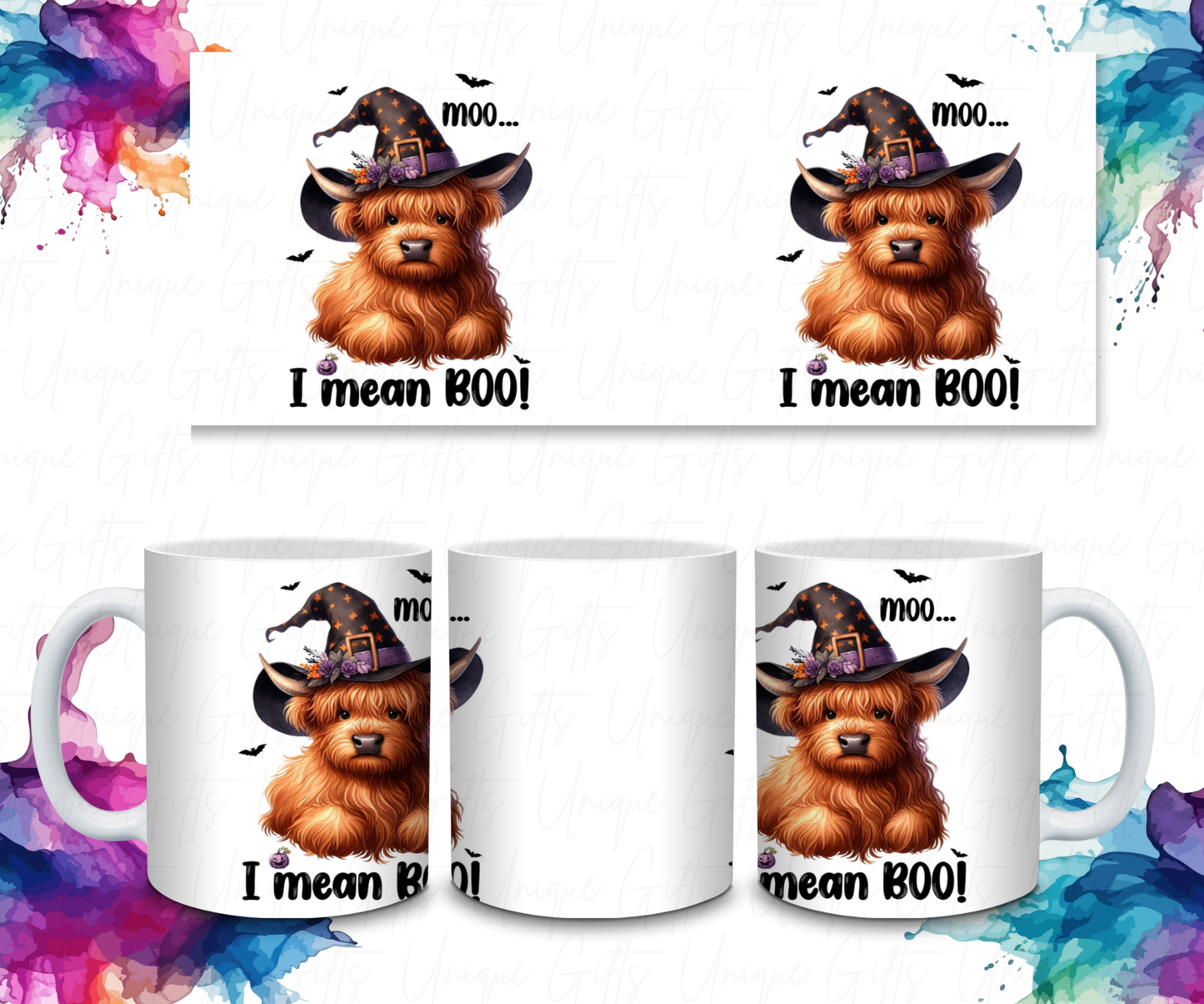 Halloween Coffee Mug – Highland Cow “Boo!” | 11oz White Ceramic