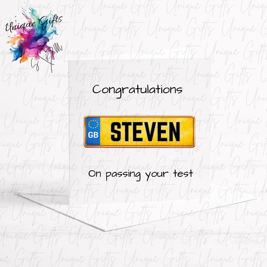 Congratulations on passing your driving test card with personalised number plate design | Unique Gifts