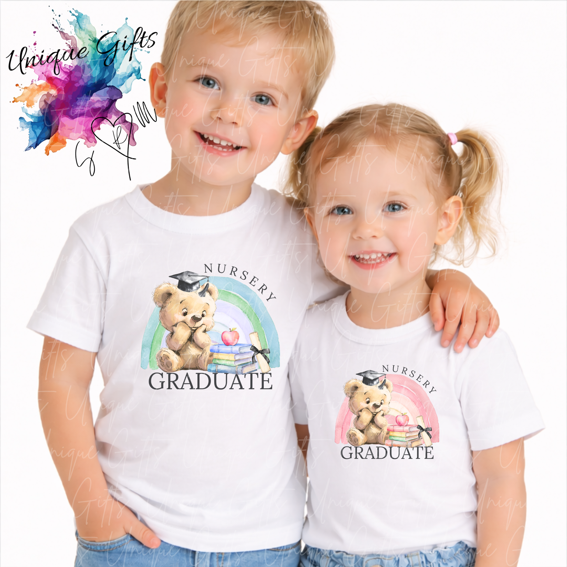 Personalised nursery graduate children's t-shirt – custom name kids tee, sizes 3-4 years to 5-6 years