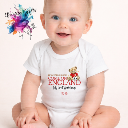 Personalised First World Cup Baby Grow – Boy – No Bow