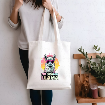 White Tote Bag with No Drama Llama Design – Reusable Everyday Bag