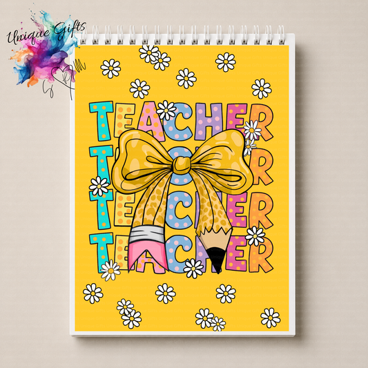 Personalised Teacher Notebook – Yellow Bow Design