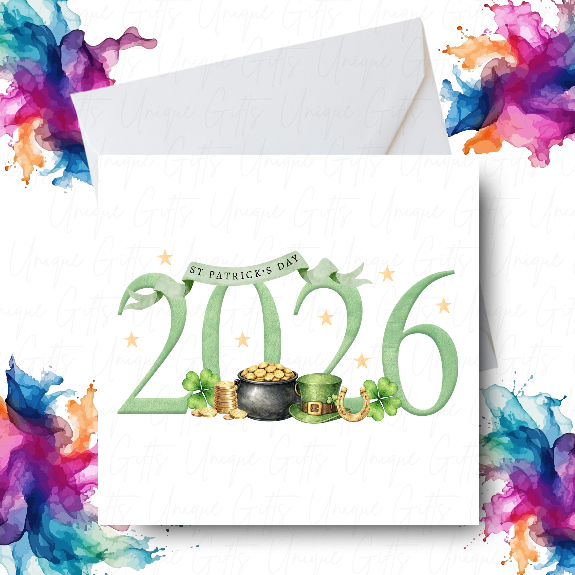St Patrick's Day 2026 card – handmade personalised 6x6 inch Irish greeting card