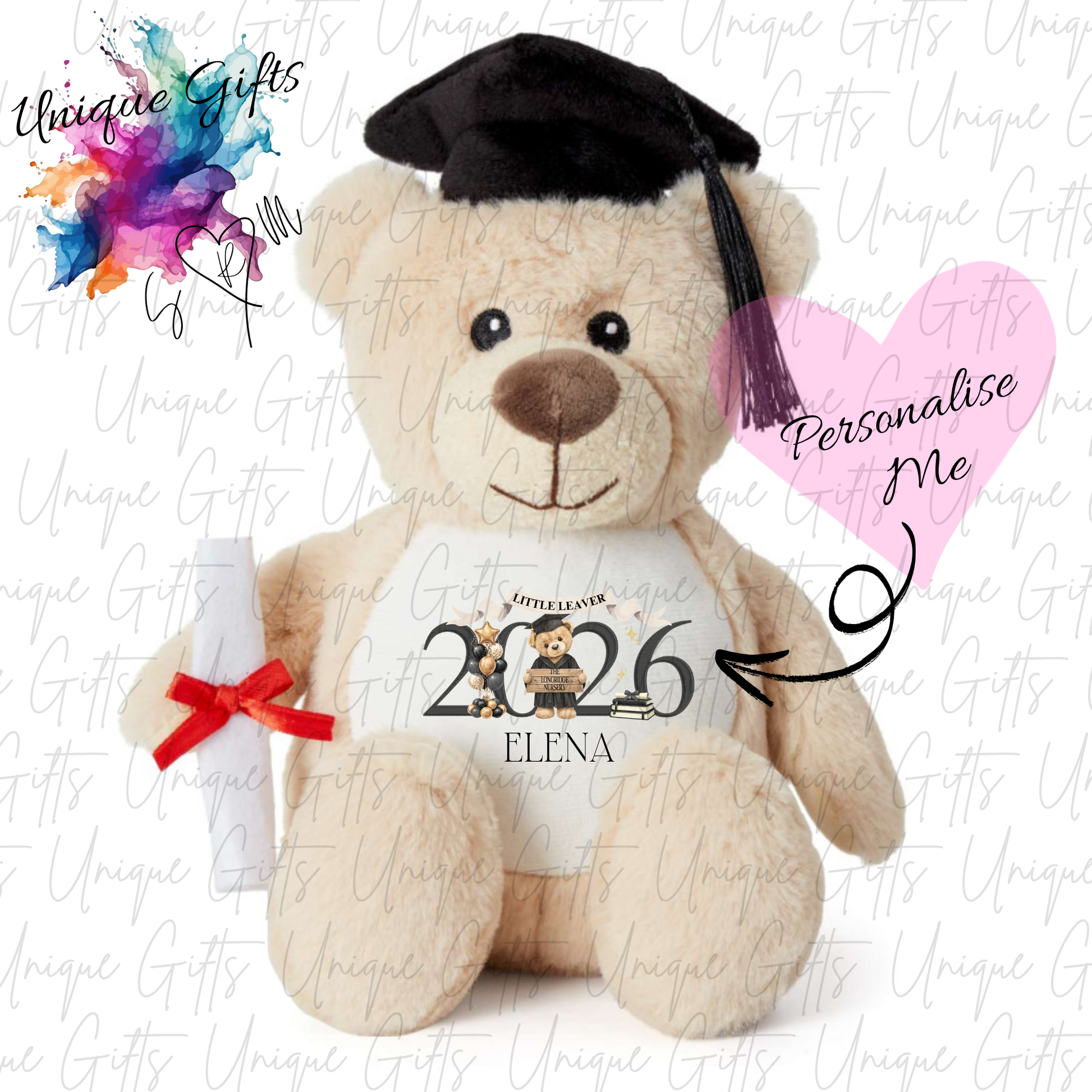 Personalised graduation teddy bear design 2 – custom name gift – nursery graduate 2026