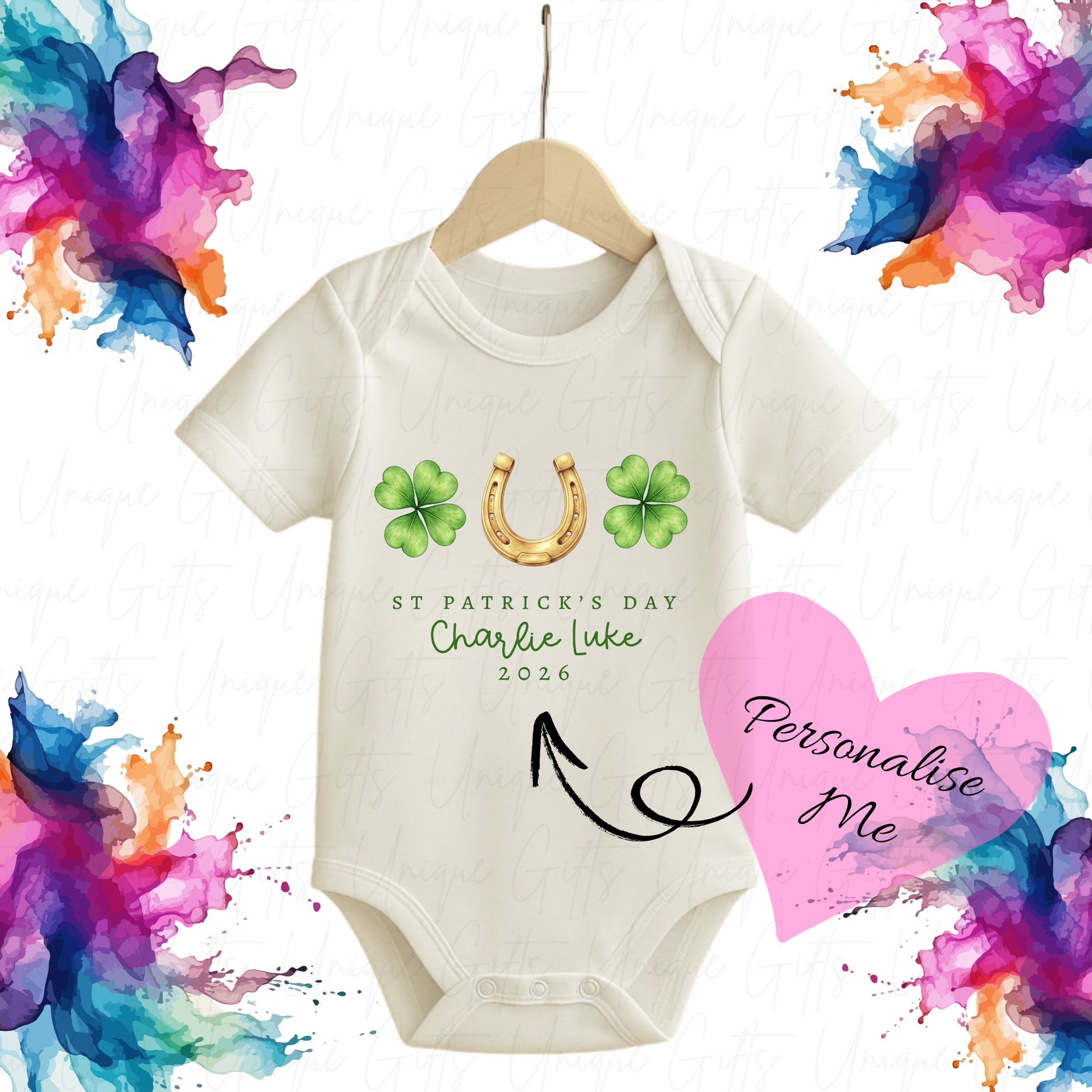 St Patrick's Day Lucky Horseshoe Baby Grow | Unique Gifts