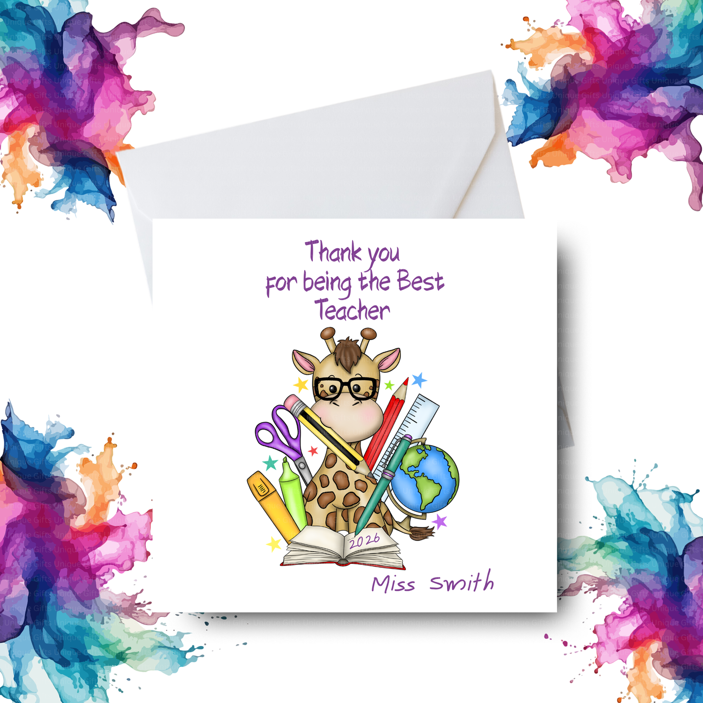 Best Teacher Card – Giraffe