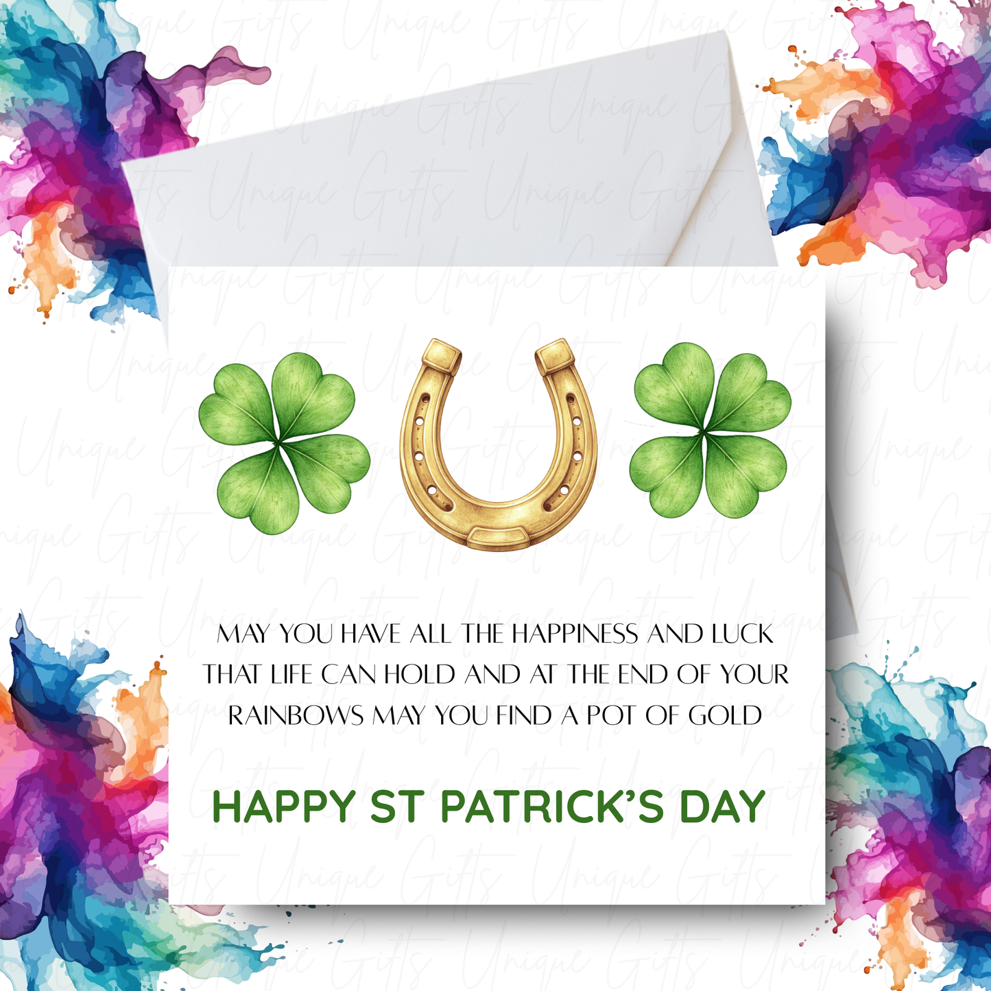 Personalised St Patrick's Day lucky horseshoe card – handmade personalised 6x6 inch Irish greeting card