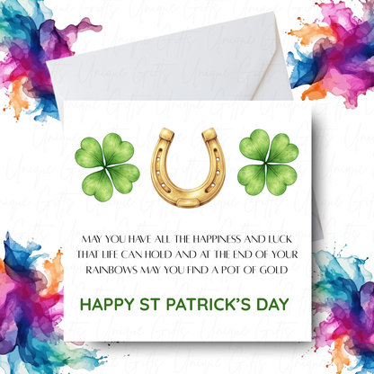 Personalised St Patrick's Day lucky horseshoe card – handmade personalised 6x6 inch Irish greeting card