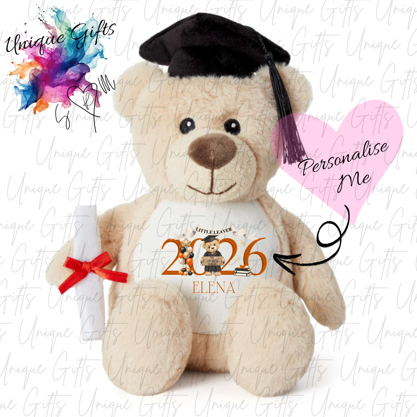 Personalised graduation teddy bear design 2 – custom name gift – nursery graduate 2026