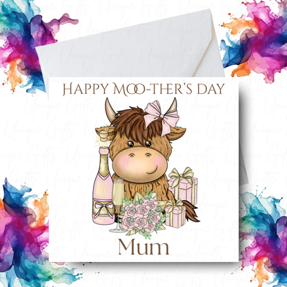 Highland Cow Celebrations Mother's Day Card Design – Unique Gifts