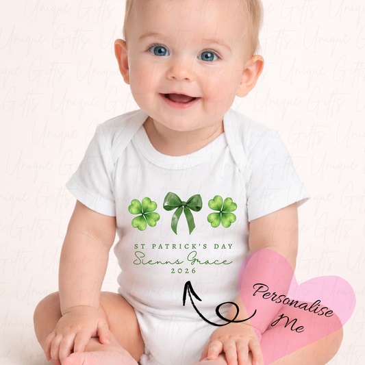 St Patrick's Day Lucky Bow Baby Grow | Unique Gifts