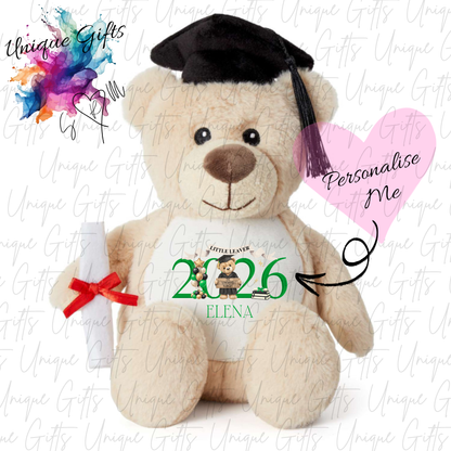 Personalised graduation teddy bear design 2 – custom name gift – nursery graduate 2026