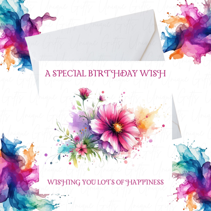 Birthday Card – Handmade Flower Design, Elegant and Colourful