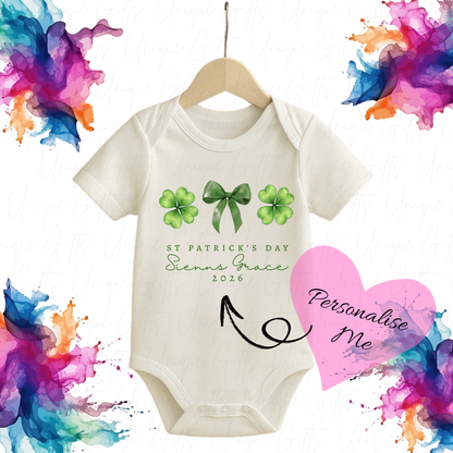 St Patrick's Day Lucky Bow Baby Grow | Unique Gifts
